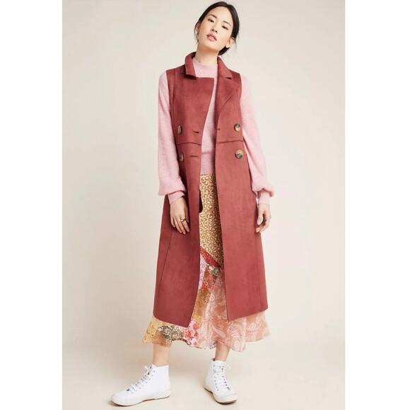 Anthropologie Women’s Size large Vest Tandy Longline Faux Suede Utility Topper - Picture 1 of 13
